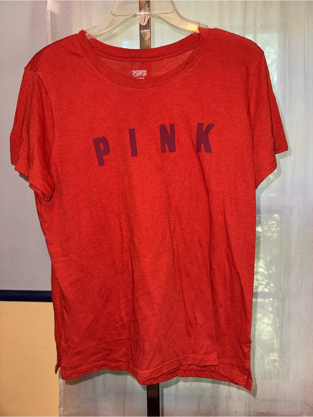 Victorias Secret PINK Large Red Logo Short Sleeve Tee Shirt
